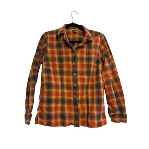 Duluth Trading Plaid Flannel Shirt Women S Red Yellow Blue Long Sleeve Cotton